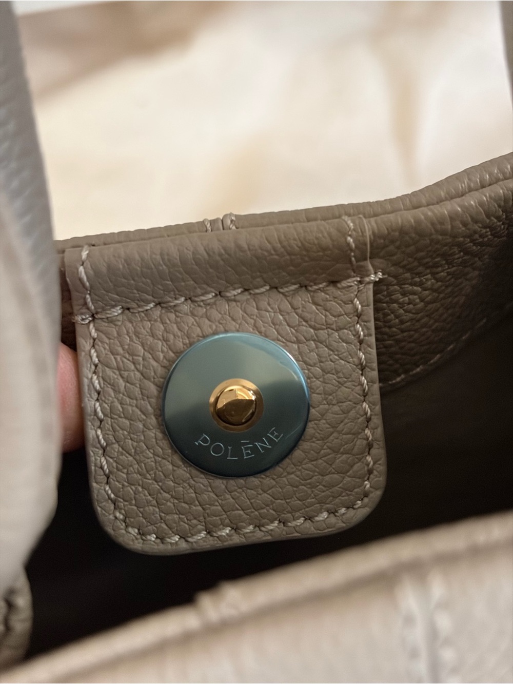 Polene Numero Neuf Mini Taupe grains leather top handle shoulder crossbody EUC - Picture 9 of 16